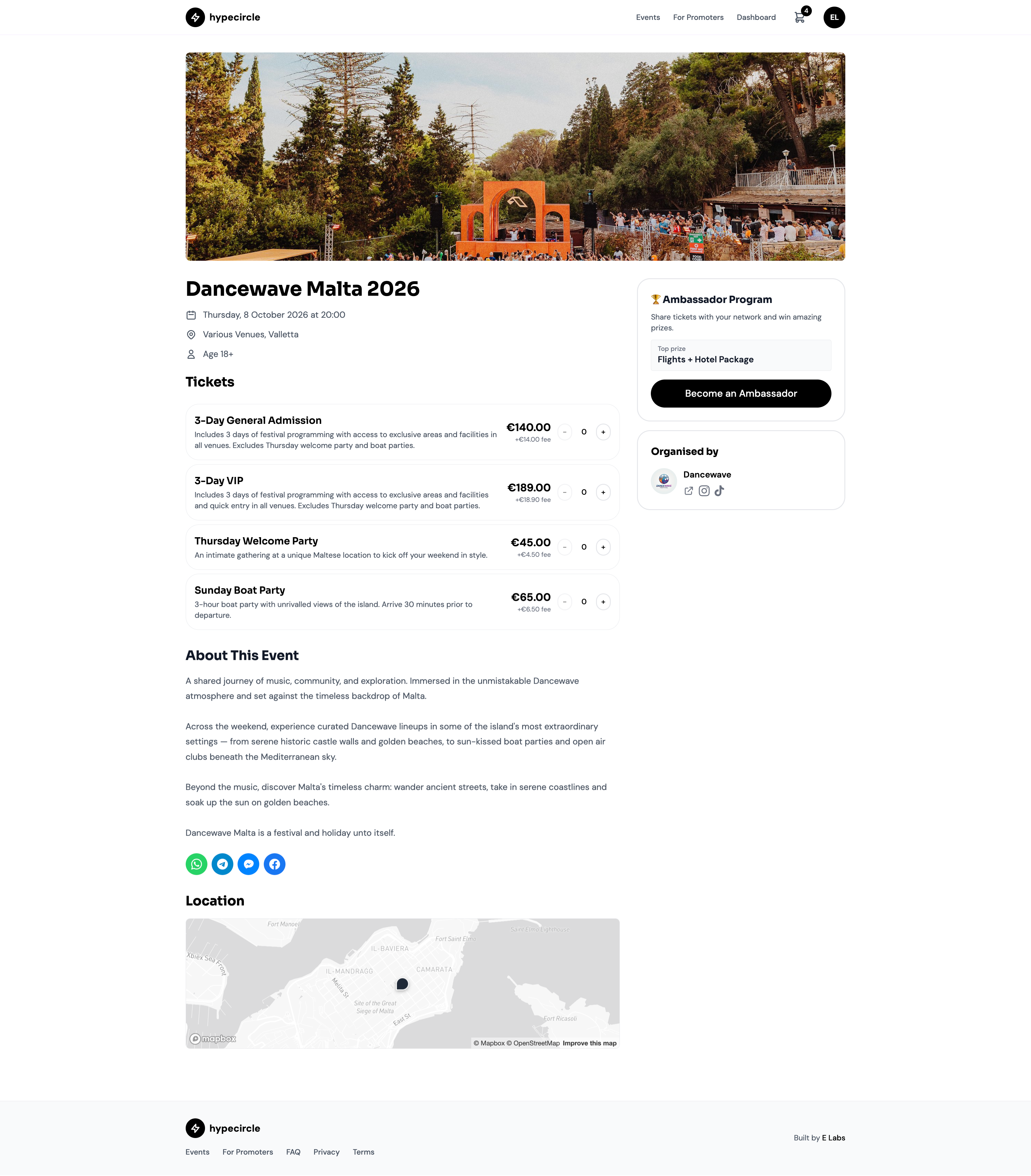 Public event page with tickets